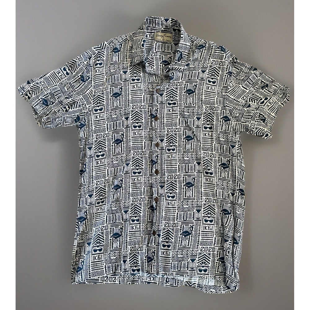 Kenny Flowers Island Classics Button Up Shirt Tribal Flamingo Blue Medium JBHS